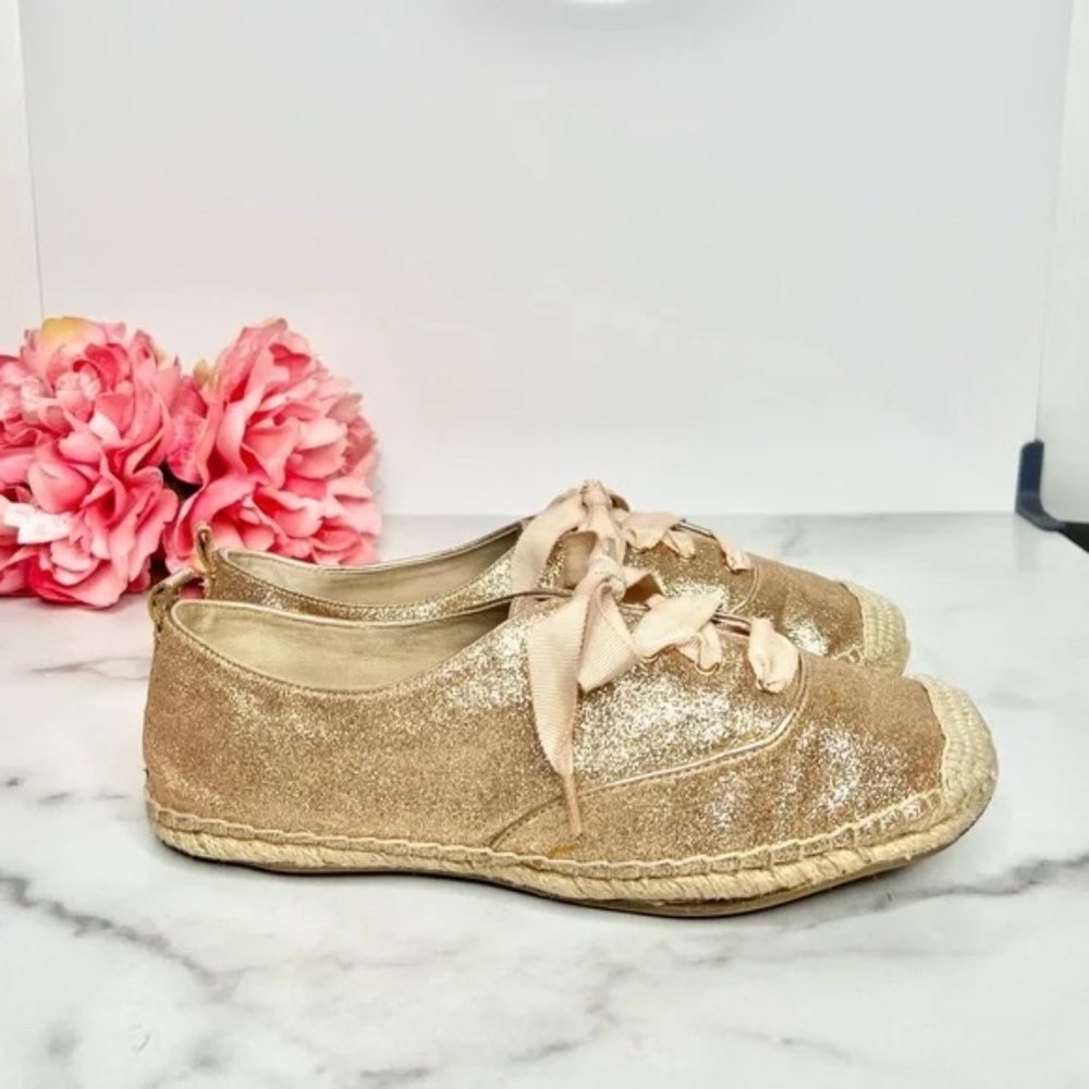 Coach Ramira Glitter Rose Gold Laceup Espadrilles 8.5 - Picture 2 of 6